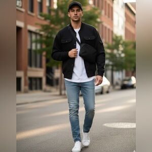 Kenneth Cole Cotton lightweight Bomber jacket sz M blacked out